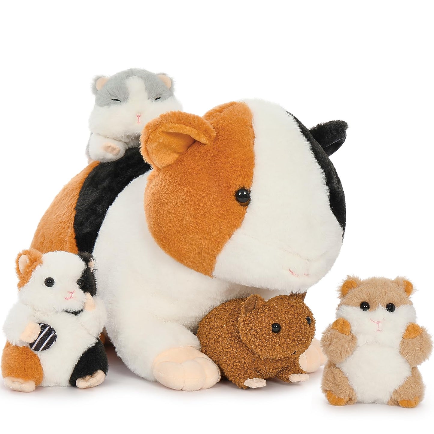 Karister 5-Piece Giant Guinea Pig Stuffed Animal Set, 19.7" Plush Mommy Hamster with 4 Baby Guinea Pigs, Cute Guinea Pig, Polyester