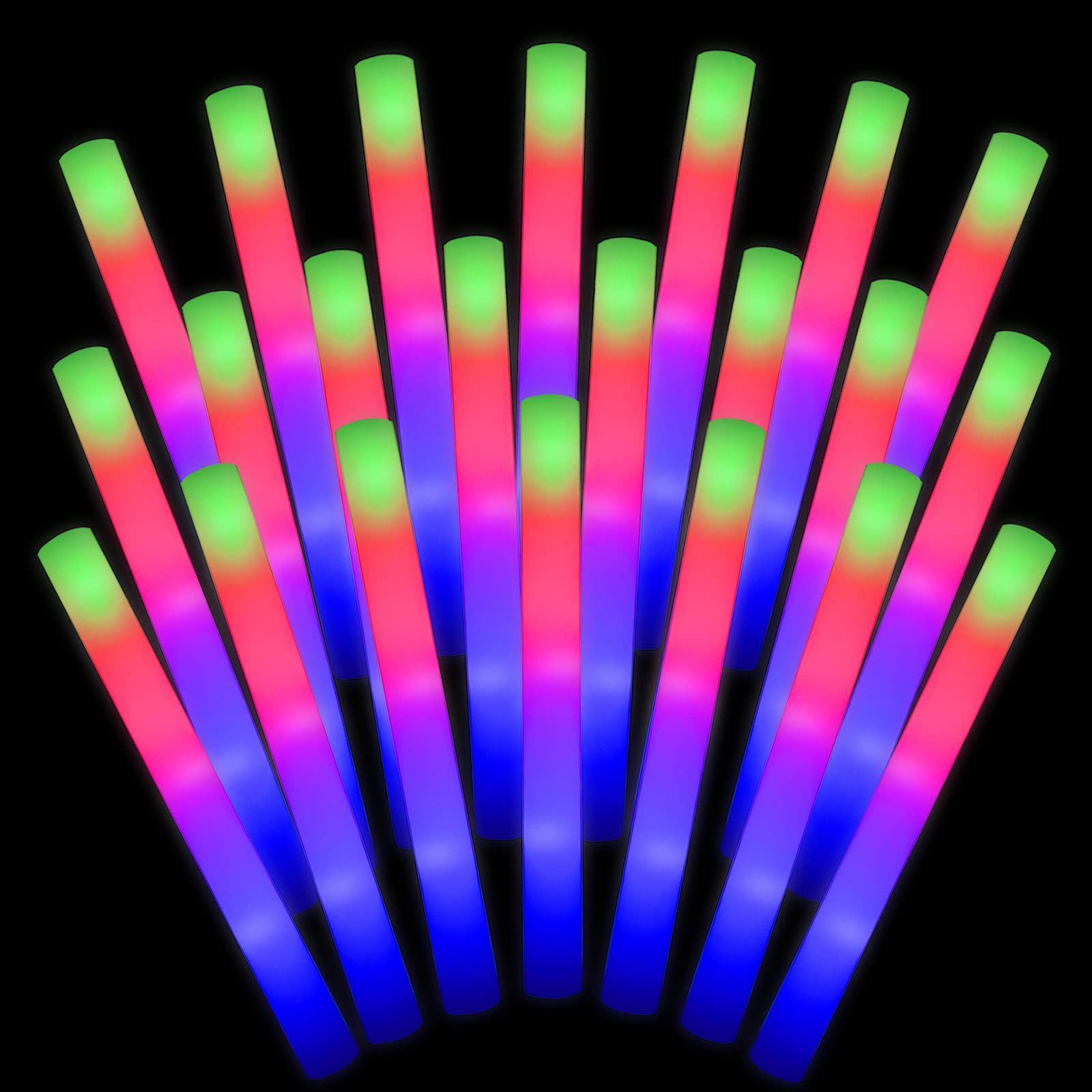 Lifbetter 30 Pcs Foam Glow Sticks Bulk,Led Glow Sticks With 3 Modes Colorful Flashing,Long Life Battery Glow In The Dark Party Supplies For Weddings,Parties,Festivals,Sporting Events