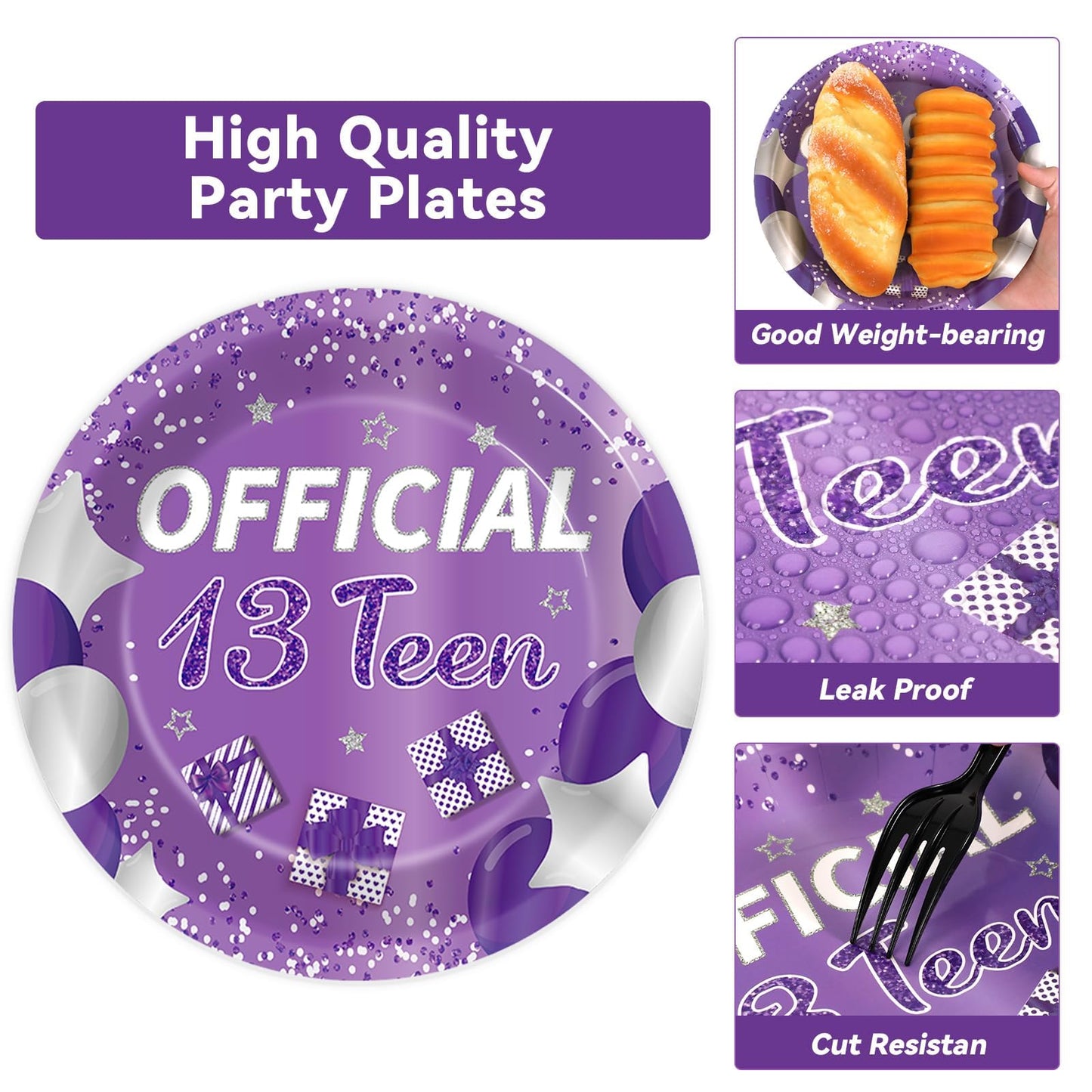 Qyeahkj 100 Pcs Purple Official Teen Birthday Decor 13Th Birthday Plates Napkins Forks Set Disposable Official 13Th Tableware Te