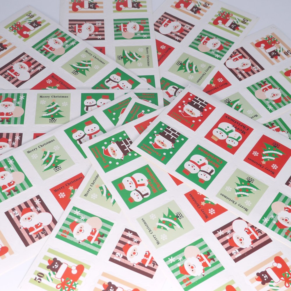 Merry Christmas Holiday Stamps Creative Sticker Assortment, 100 Stickers - Best Gift for Kids! Santa, Christmas Tree, Snowman an
