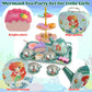 Motiloo 48 Pcs Mermaid Kids Tea Party Set with Carrying Case & Sweet Treats Playset - Pretend Toy Tin Tea Set for Little Girls -