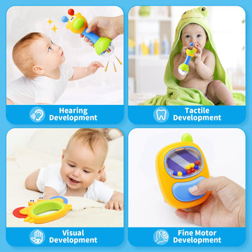 Moontoy 3Pcs Baby Rattles Toy Set, Baby Toys 0-6 Months Infant Toys 6-12 Months Teethers For Babies 3-6 Months Baby Stocking Stuffers, Sensory Teething Toys 0 1 2 3 4 5 6 Month Newborn Boy Girl Gifts