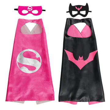 Riorand Superhero Capes And Mask For Kids,Superhero Costume Boys Grils Christmas Halloween Cosplay For 3-10 Years Old 2Pcs (Pink+Black)