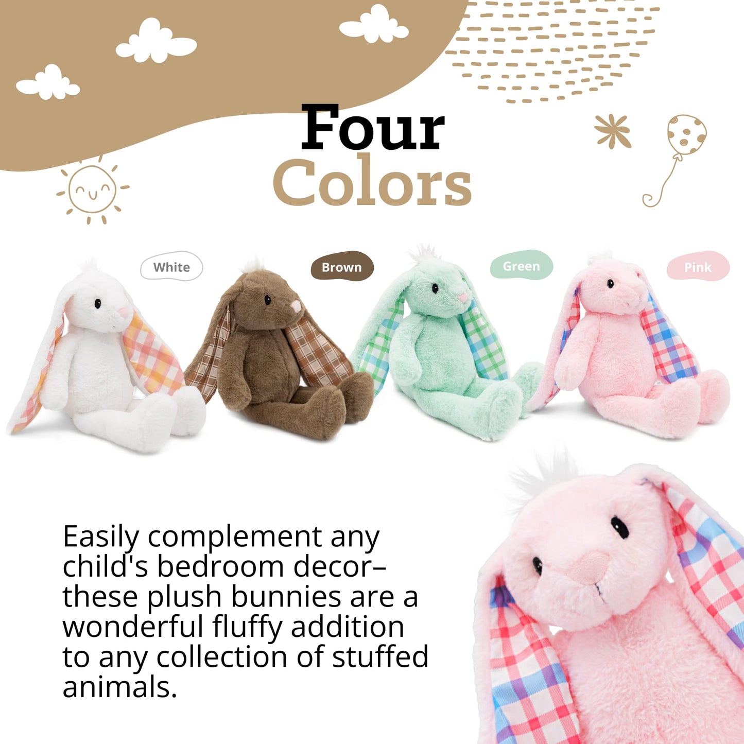 Plushible Easter Bunny Stuffed Animal, 18'' (Pink) - Plush, Soft Embroidered Stuffed Bunny Toy For Kids, Newborns, Boys & Girls,