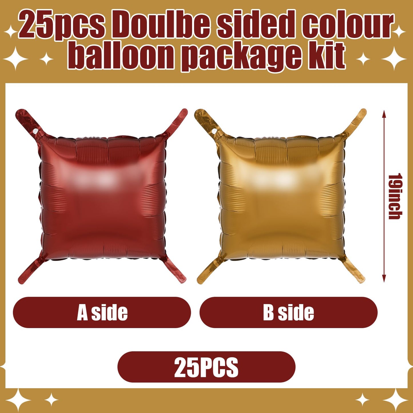 Charnoel 25 Pcs Wizard Party Magical Halloween Decor Square Double Sided Foil Balloons Backdrop 19 Burgundy Gold Foil Balloons