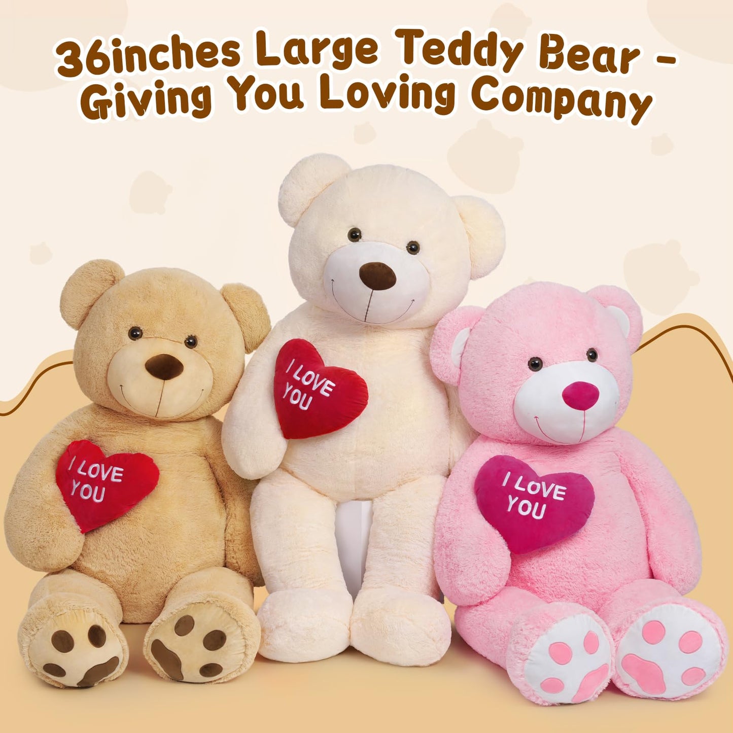 Maogolan Big Teddy Bear Stuffed Animal, Soft And Cuddly Giant Teddy Bear Plush With I Love You Red Heart,Valentines Gift For Kids,Girlfriend,Boyfriend,Lover,36 Inches