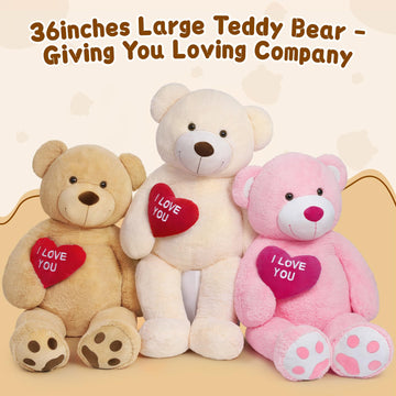 Maogolan Big Teddy Bear Stuffed Animal, Soft And Cuddly Giant Teddy Bear Plush With I Love You Red Heart,Valentines Gift For Kids,Girlfriend,Boyfriend,Lover,36 Inches