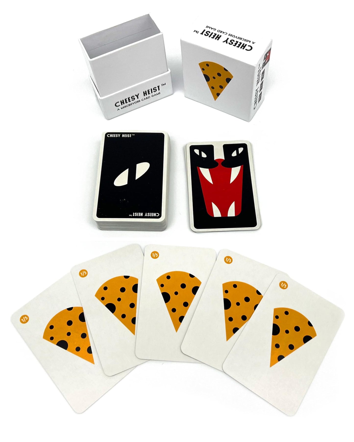 Nutt Heads Cheesy Heist Card Game - Family Friendly Fun for Ages 7+, Orange & White, 5"x1" Paper Cards