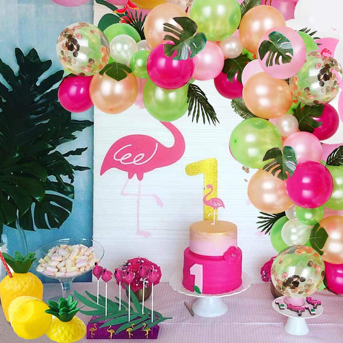 Hawaiian Party Decorations, 68Pcs Tropical Luau Party Decorations Balloons With Palm Leaves For Summer Aloha Moana Tiki Birthday Baby Shower Party Decorations