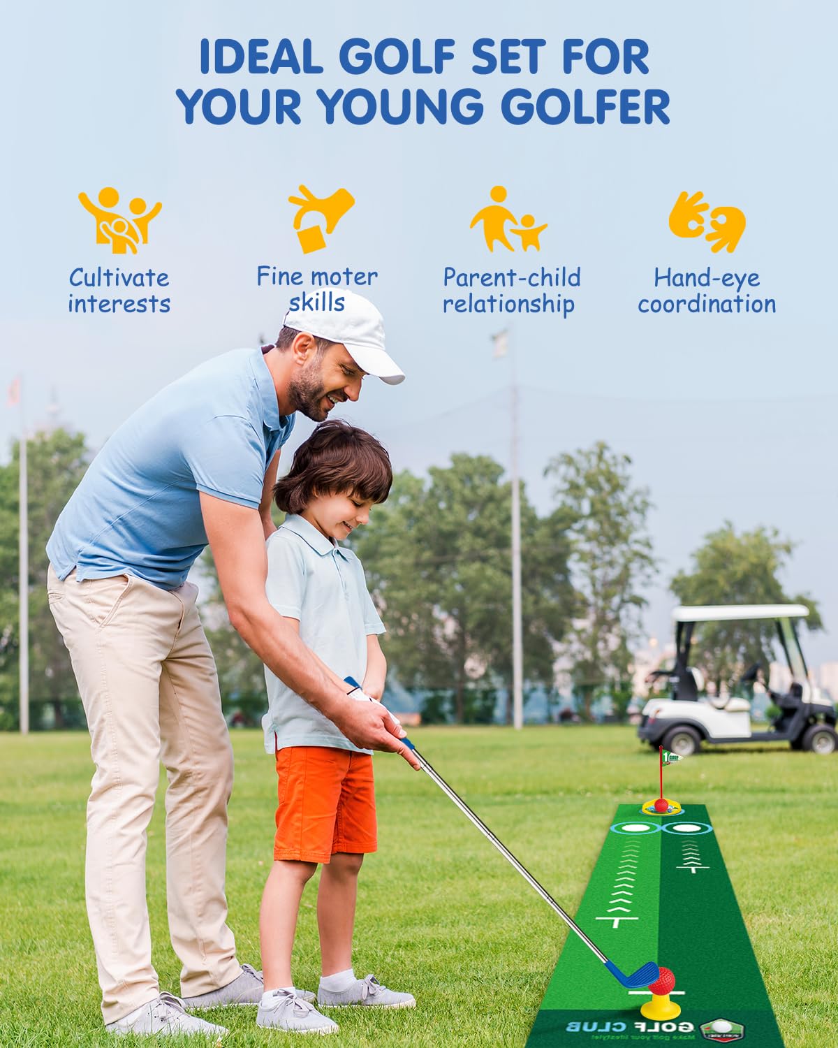Humzo Toddler Golf Set for Boys Girls Age 3 4 5 6  limited availability Foot-Pedal Design Auto-Reloads Balls  Upgraded Kids Golf Cart with 3 Clubs & 8 Balls  Indoor and Outdoor Golf Toys Birthday Gift