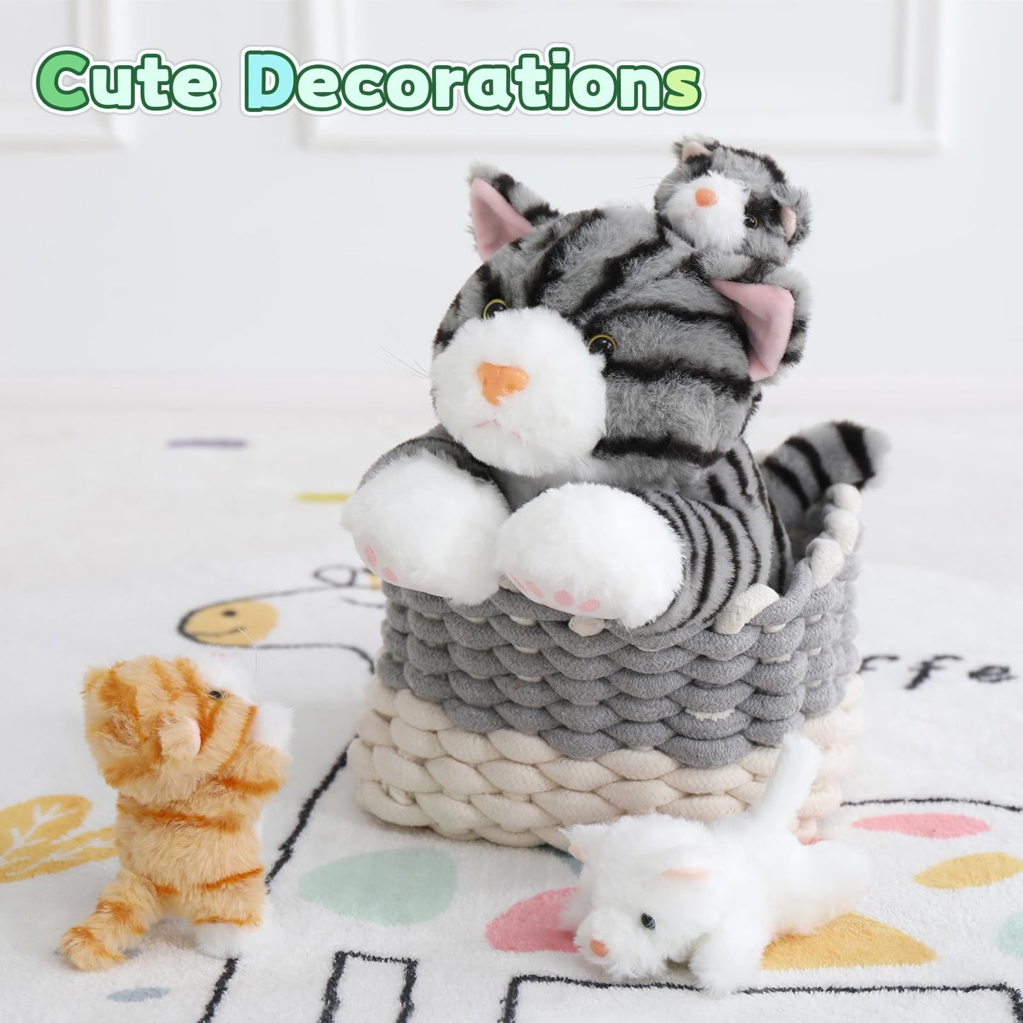 Muiteiur 15.7 Inch Cat Stuffed Animal with Babies  1 Mom & 3 Baby Kittens with Portable Zipper Storage Pouch  Cuddly Stuffed Animal Toys for Kids  Girls  Boys