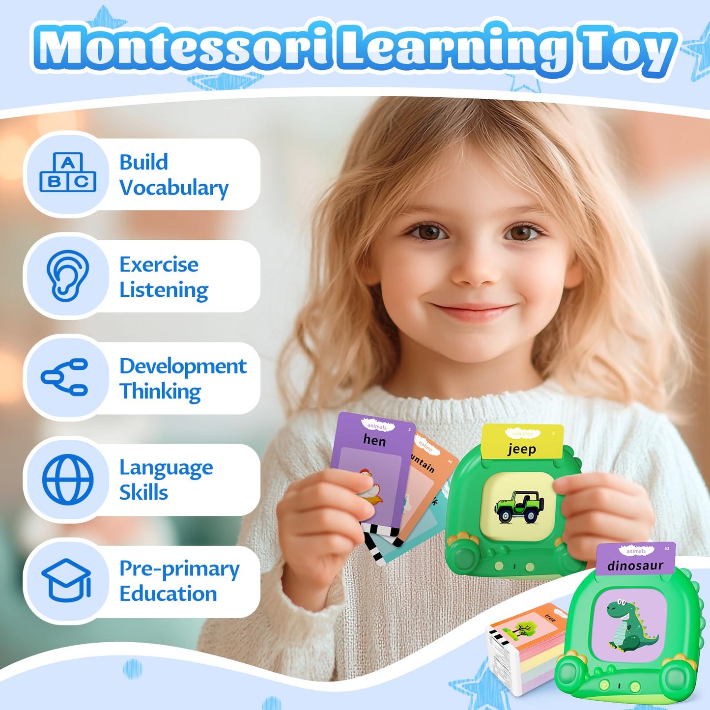 Mindpal Talking Flash Cards, Kids Learning Toys, Speech Therapy Toys, Montessori Learning Educational Present For 3+ Year Old Bo