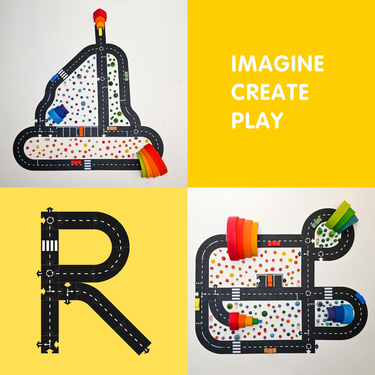 Waytoplay King of The Road, 40 Piece Circuit for Toy Cars - Flexible, Indestructible, and Waterproof - Modular Car Tracks - Made