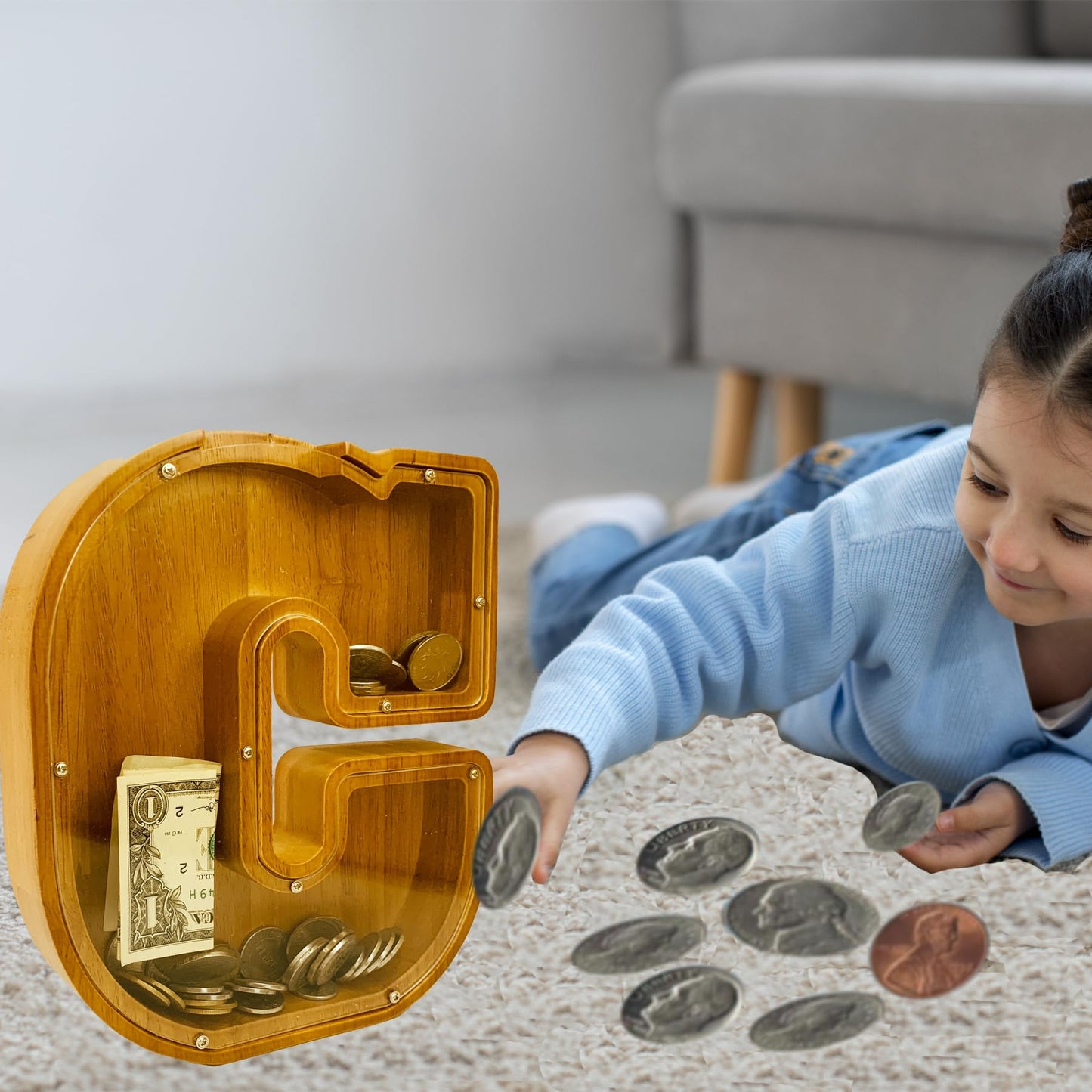 Personalized Wooden Letter Piggy Bank for Boys and Girls with Children's Letters, Customized Laser Engraved Names, Creative, Pig