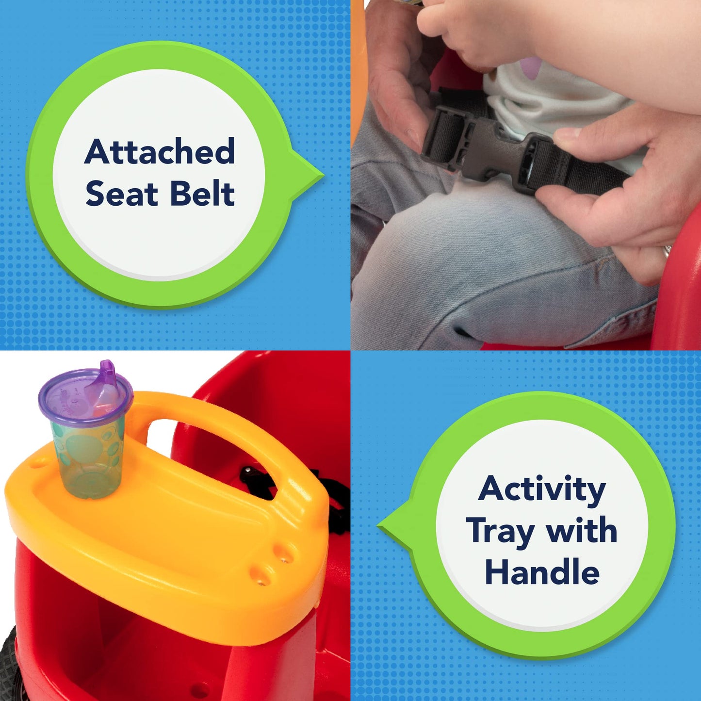 Simplay3 Roll And Stroll Quiet Ride-On Toddler Toy Push Car, With Seatbelt, For Toddlers Ages 1.5-4 Yrs., Red