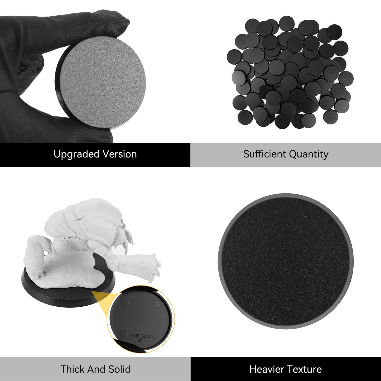 60PCS 50mm/1.97inch Textured Plastic Black Round Miniature Bases, Model Base for Gaming Miniatures or Wargames Table Top Games