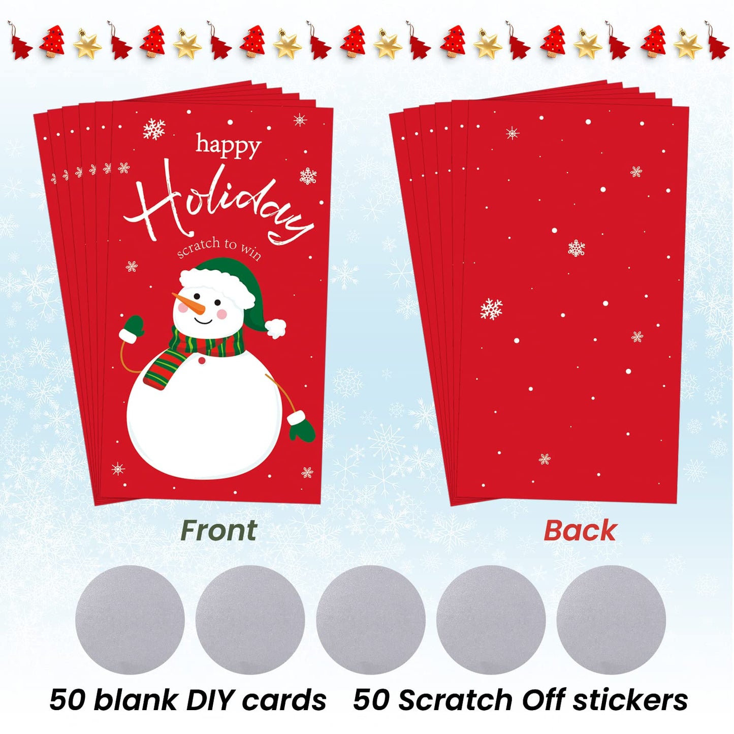 Outus 50 Pieces Christmas Scratch Off Cards Stickers Christmas Hawaii Party Games Vouchers Festive Raffle Tickets Holiday Busine