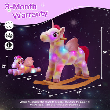 Glow Guards Light up Musical Unicorn Rocking Horse Set of 2 with Stuffed Rainbow Unicorn Toys Ride On Unicorn with Wooden Chair