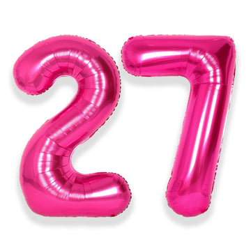 Suwen 40 Inch Large Hot Pink 27 Balloon Numbers Big Foil Helium Number Balloons 0-9 Jumbo Happy 27Th Mylar Birthday Party Decora