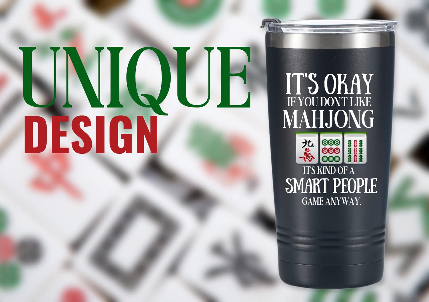 Onebttl Insulated Stainless Steel Mahjong Cup, 20oz, Black - Smart People Game, Perfect Gift for Mahjong Lovers