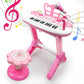 Kids Piano Toy Keyboard With Bench - Rose Pink 31 Keys Portable Electronic Multi-Functional Music Instrument With Microphone And