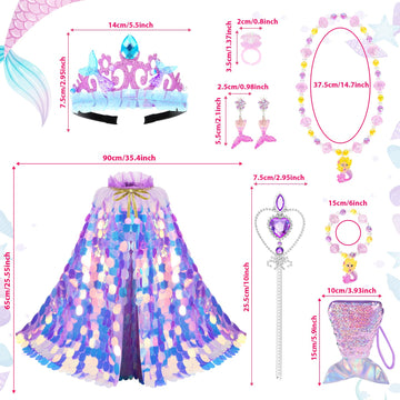 LIMIROLER Princess Dress Up Toys Princess Dress Up Clothes Rainbow Mermaid Cape Kit 9 Pcs Gift Set for Little Girls 3-8 Years Ol