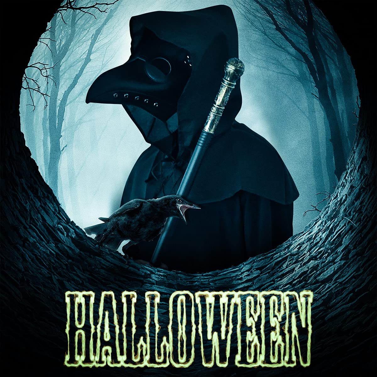 BUUFAN 4PCS Plague Bird Doctor Mask PU Leather Long Nose Beak Mask with Cloak Crucifixion Necklace Scepter Scary Halloween Mask