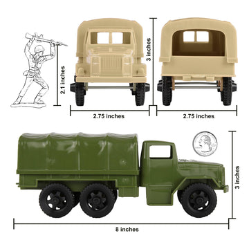 TimMee Plastic Army Men TRUCKS - OD Green & Tan M34 Deuce and a Half Cargo Vehicles US Made