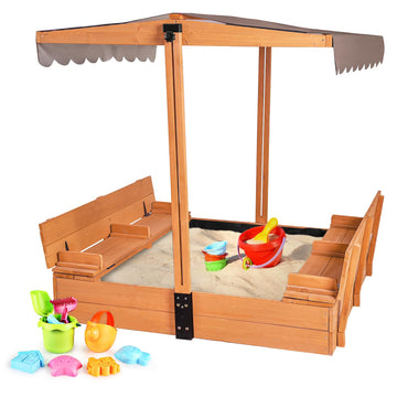 Aivituvin Kids Sand Boxes With Canopy Sandboxes With Covers Foldable Bench Seats, Children Outdoor Wooden Playset - Upgrade Retr
