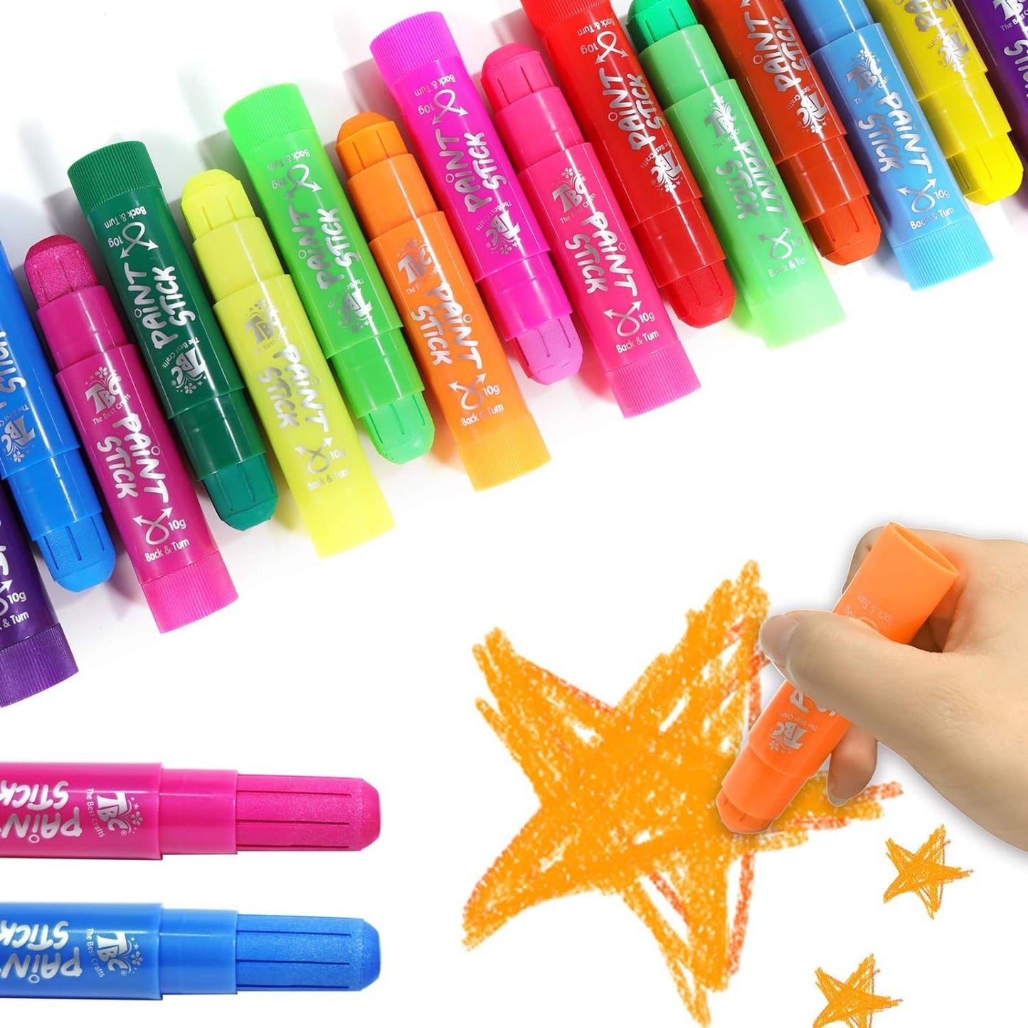 TBC The Best Crafts Paint Sticks, 24 Colors Mixed Pack, Washable Non-Toxic Tempera Paint for Kids, 0.04 Ounce (Pack of 12)