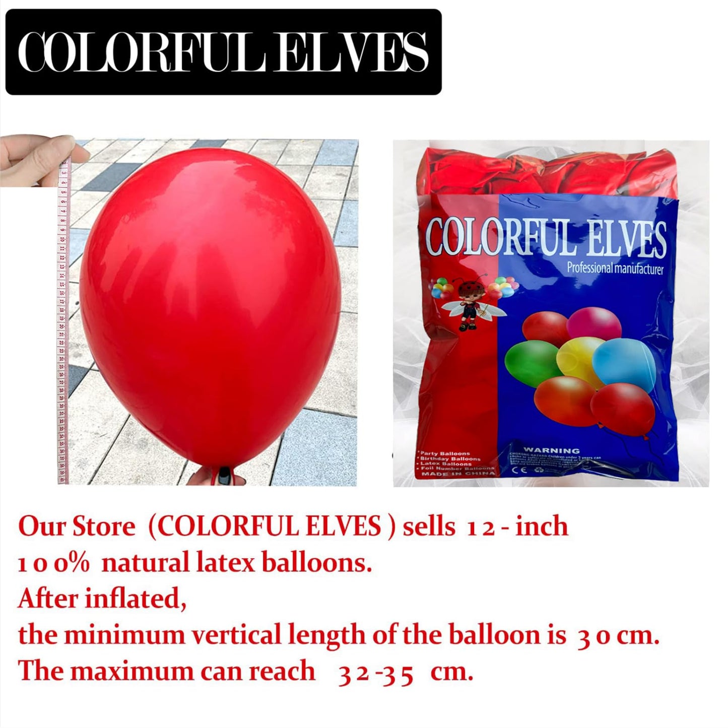 Colorful Elves Red Balloons 12 Inch 100Pcs Red Helium Latex Party Balloon Decorations