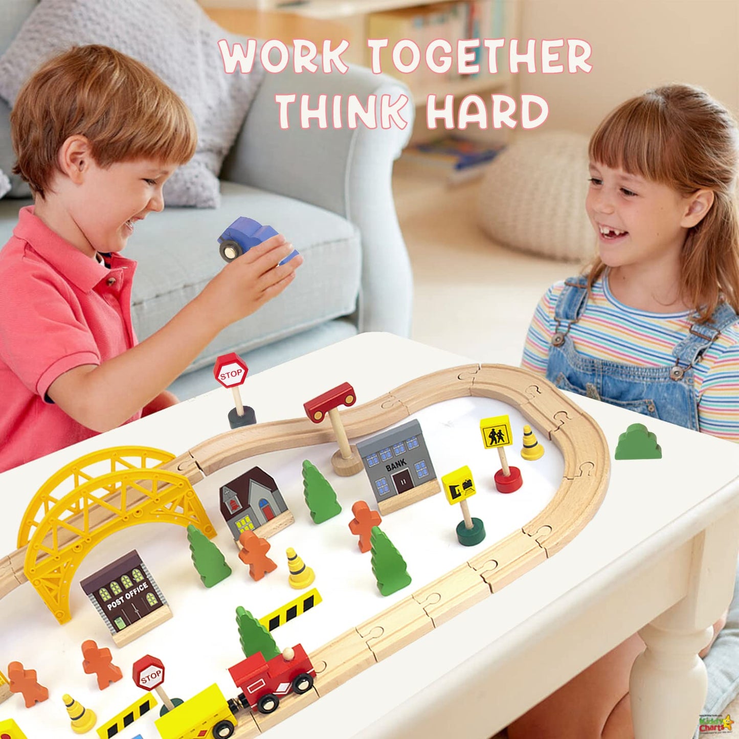 60Pcs Train Set For 3 Year Old Boys, Double-Side Wooden Train Set Tracks For Toddlers, Fits Brio, Thomas, Melissa And Doug, Kids Wood Train Toys For 3 4 5 Year Old Boys And Girls (Yellow)