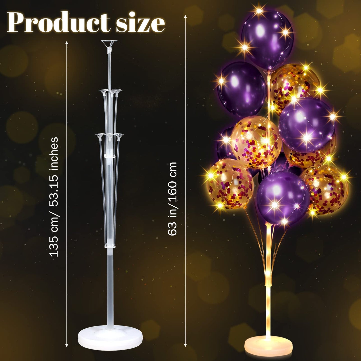 Wettarn 2 Sets Valentine Mardi Gras Floor Balloon Column Stand Kit With Led Lights 40 Pcs Balloons, Column Holder Centerpieces Tower For Baby Shower Birthday Wedding Party(Purple)