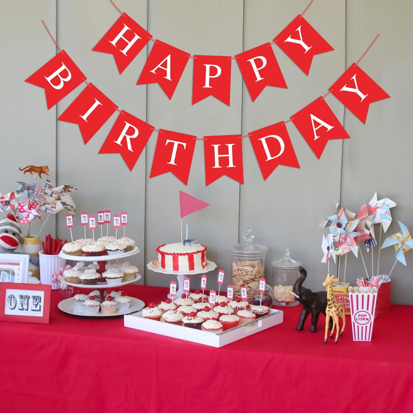 Waenerec Red Happy Birthday Banner Sign Happy Birthday Bunting Banner Garland For Kids Girl Woman Birthday Tea Party Decorations Bunting Flag Birthday Party Supplies