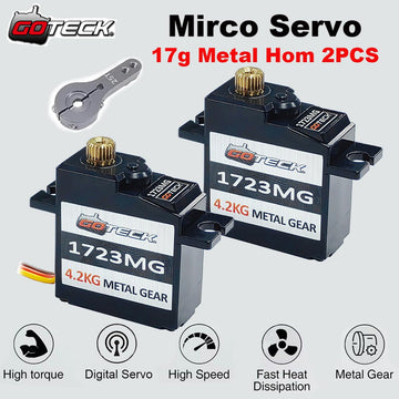 GOTECK 2PCS 17g Full Metal Gear Digital Servo, with 25T Servo Horn for 1/18 1/16 1/14 RC Car Model Boat Fixed-Wing Helicopter Ai