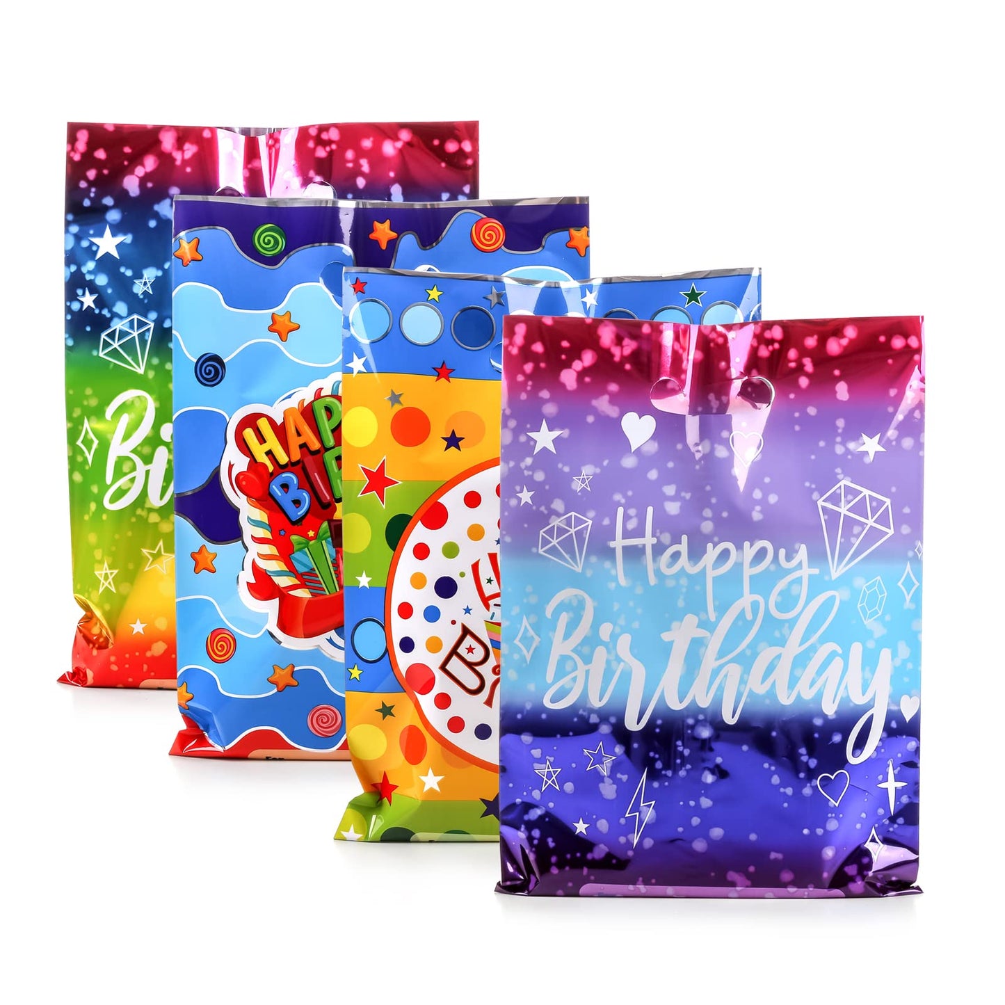 PintreeLand Happy Birthday Party Favor Bags 40 PCS Plastic Goodies Loot Bags Bulk for Kids Baby Girls & Boys Birthday Return Gif