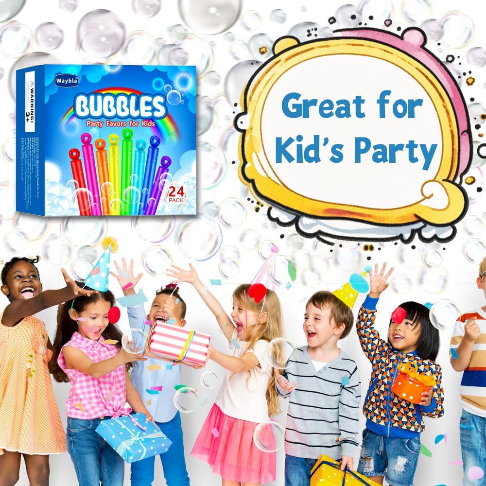 Waybla 24 Pack Bubble Party Favors For Kids, Goodie Gift Bag Stuffer Fillers For Kids, 8 Colors Mini Bubble Wands Birthday Summe