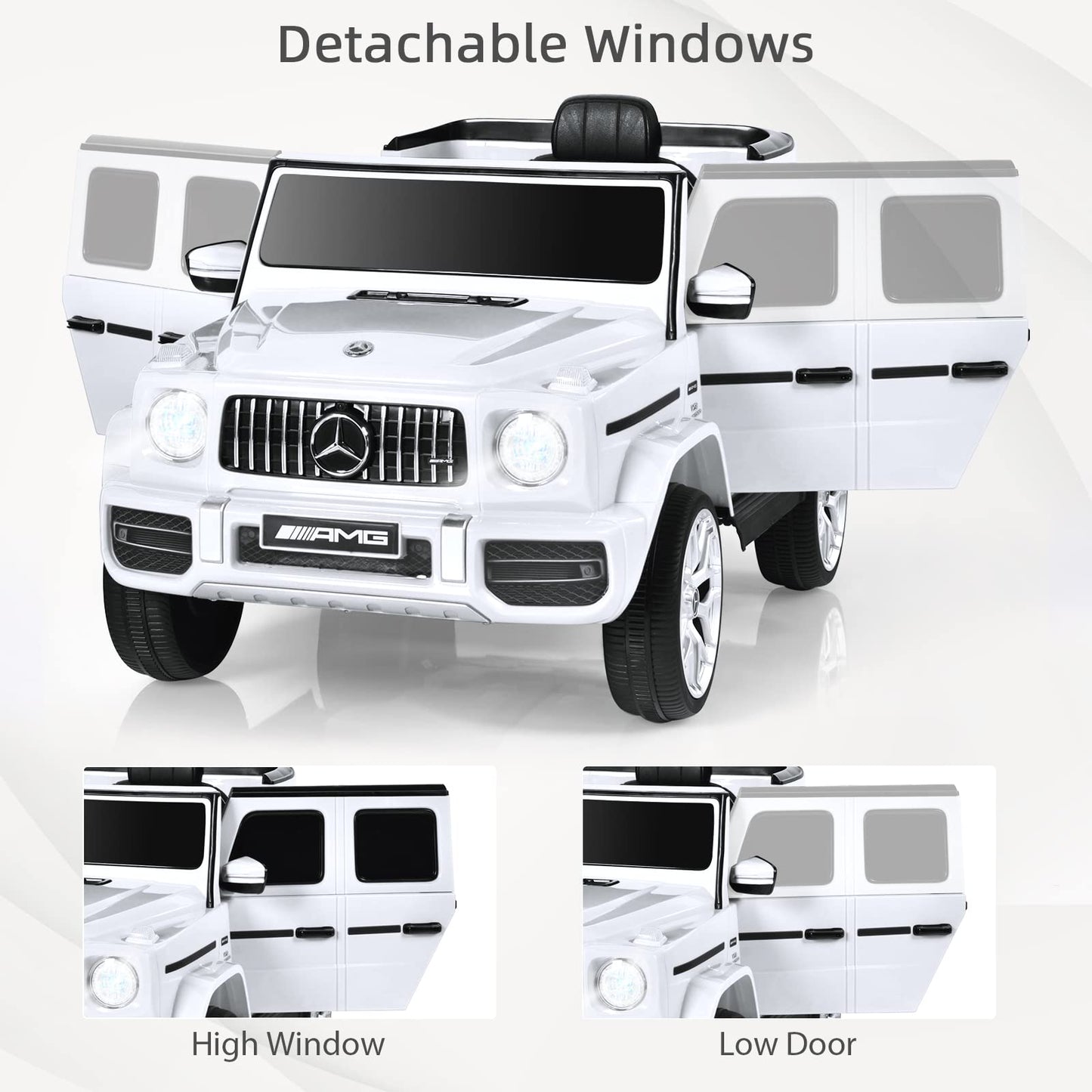 Infans Licensed Mercedes Benz G63 Kids Ride On Car, 12V Electric Vehicle With Remote Control, Double Open Doors, Music, Bluetooth, Wheels Suspension, Battery Powered For Children Boy Girl (White)