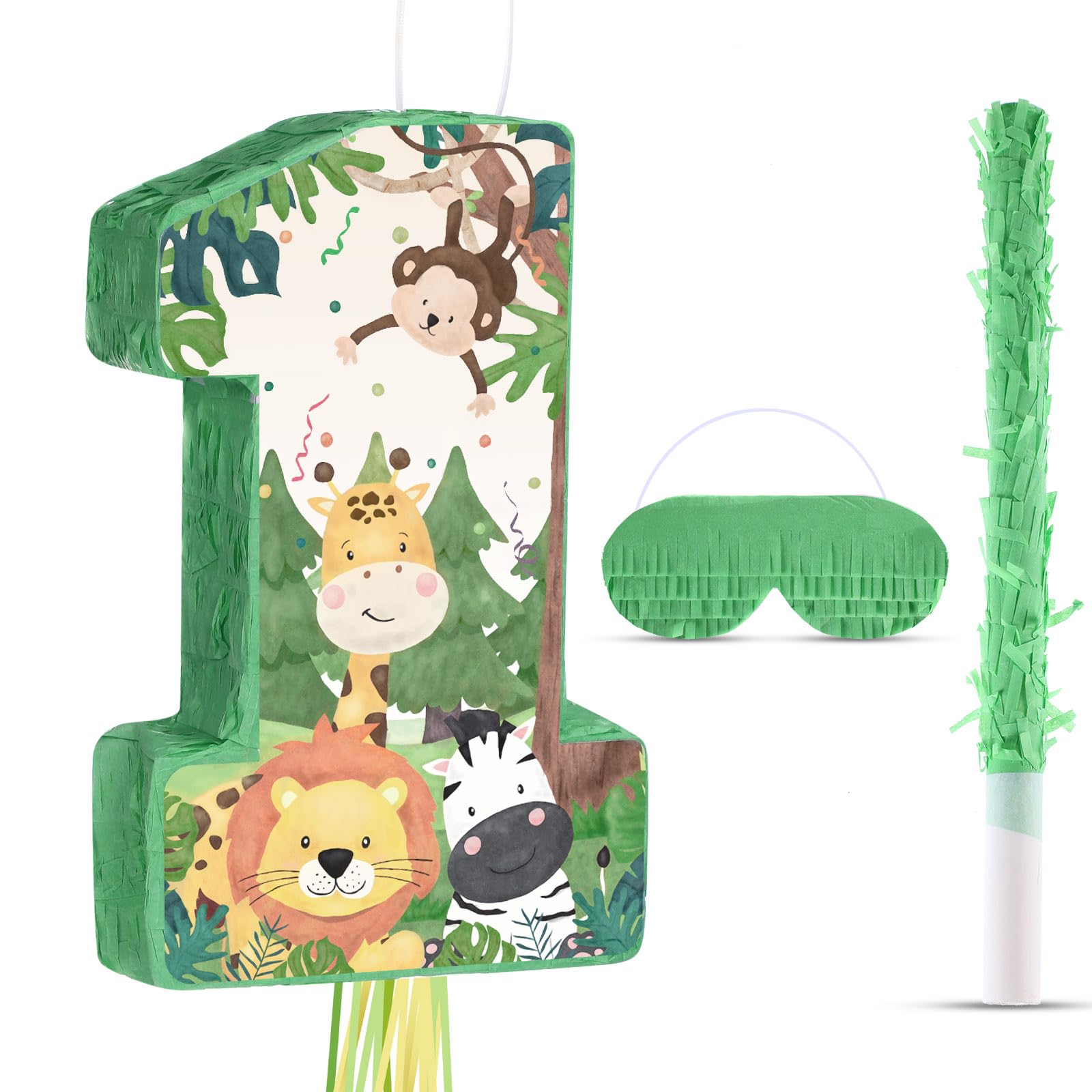 Wild One Piata Number 1 Pull String Mini Piata with Blindfold Bat Confetti Wild One 1st Birthday Party Decorations Safari Jungle
