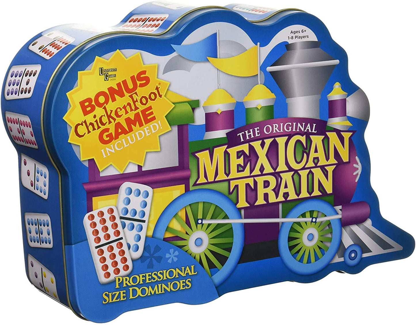 Puremco Mexican Train Double 12 Dominoes Set with Bonus Chickenfoot Game, 91 Tiles, Tin Travel Tin, Fun for Ages 6 & Up