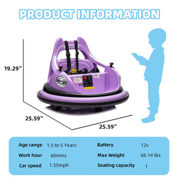 OKYBABY 12V Bumper Car for Kids, Bumper Car for Toddlers W/Remote Control, Electric Ride On Car with LED Lights & 360 Degree Spi