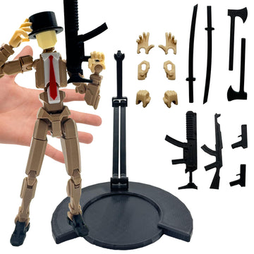 enttgo 3D Printed 8.13-inch Action Figure Dummy-Mici20  Full Body Mechanical Movable Toy  Multiple Accessories  Desk Decoration (3 HandsType  Bracket    Armour) (Apricot)