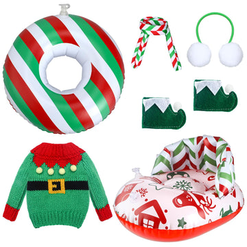 Cindeer 6 Pcs Christmas Elf Doll Accessories Set Includes Doll Clothes Sweater Ear Muffs Scarf Shoes Sleigh Snow Ring Set For 11.5 Inch Doll (Red Green Stripe)