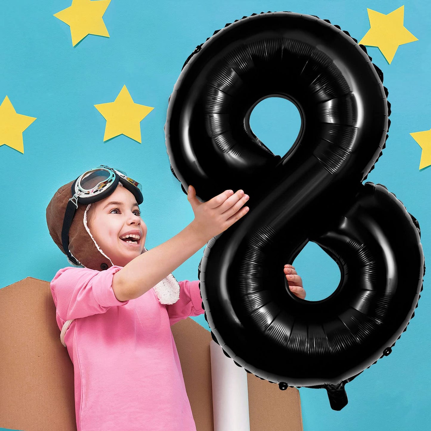 Large Black Number 8 Balloons, 40 Inch Foil Balloons, Giant Number Balloons For Women/Men Birthday Party Anniversary Celebration