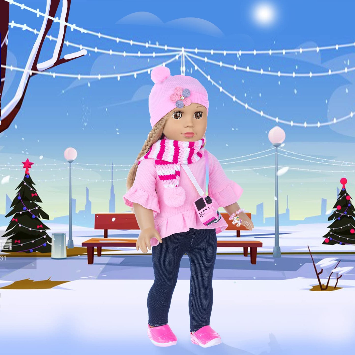 Uzidbto American Doll Clothes And Accessories For 18 Inch Doll Includes Pretend Makeup Kit Stuff Girls Gift(Doll Not Including)
