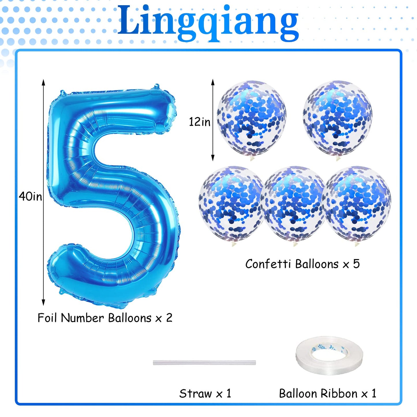 Blue Birthday Balloon Numbers 65, 40 Inch Big Foil Mylar Number 5 And 6 Balloons With Blue Confetti Latex Helium Balloons Set Fo