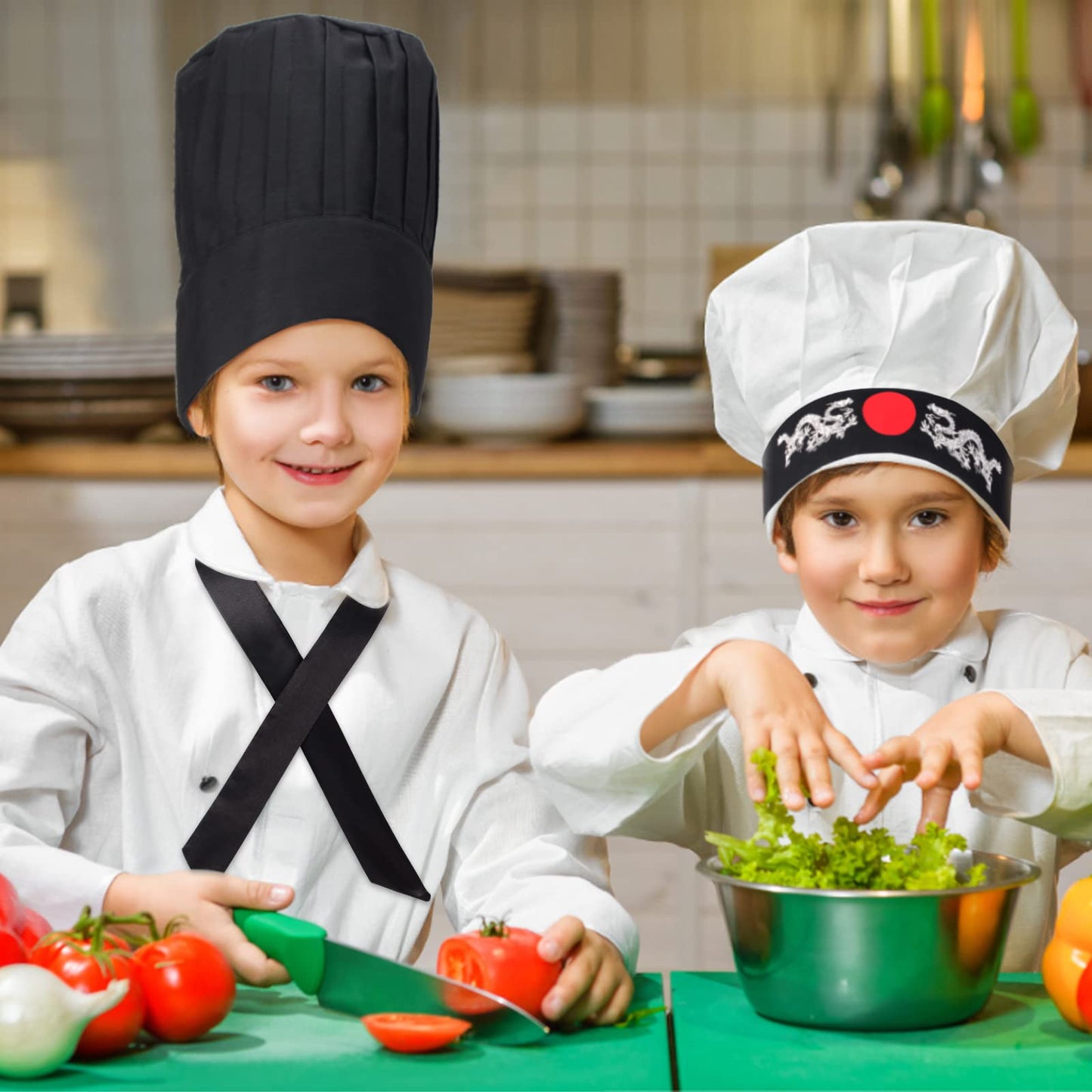 Keymall Hibachi Chef Tall Hat and Apron Costume Set with Headband Tie for Japanese Cuisine Lovers and Hibachi Enthusiasts