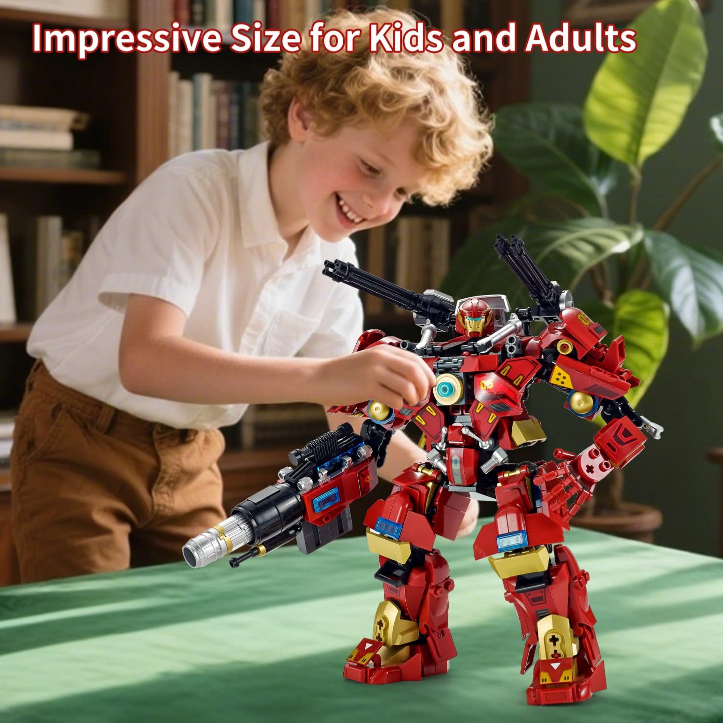 TIALLOW City Iron Warrior Mecha Building Set - Large Red Robot Action Figure Toy for Kids Ages 6-14, ABS Material