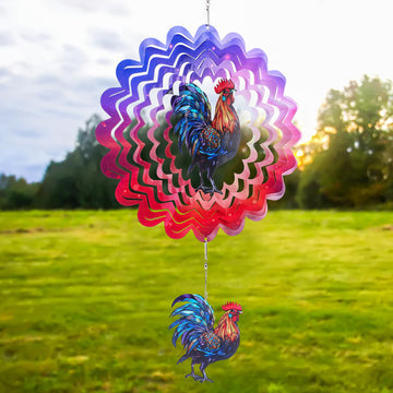 Rooster Hanging Wind Spinner Outdoor - 12 Inches Stainless Steel Wind Sculpture Aesthetic Wind Chime Chicken Farmhouse Art Ornam