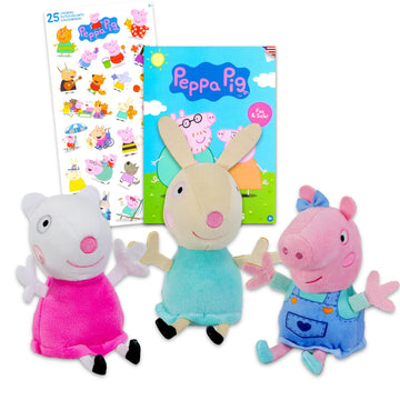 Peppa Pig Plush Set | Bundle With 3 Plush Dolls With Stickers And Tattoos | Peppa Pig Plushies For Kids, Boys, Girls (Styles May